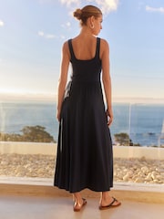 Navy Jersey Waisted Summer Dress - Image 3 of 6