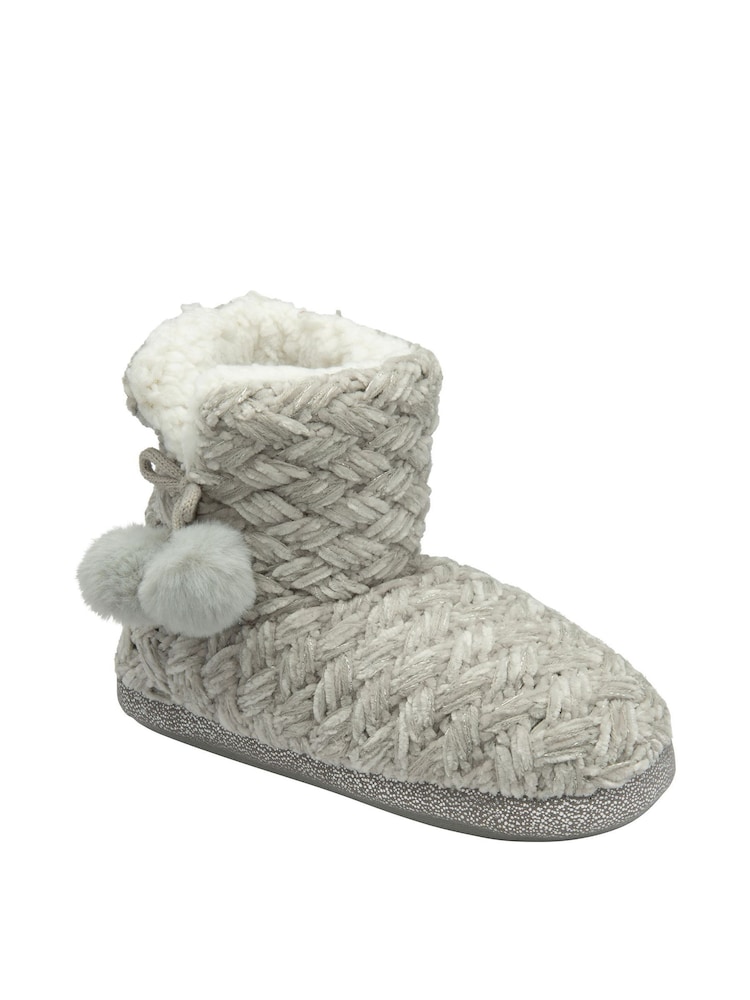 Dunlop Grey Ladies Knitted Bootee Slippers - Image 1 of 4