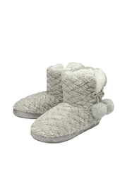 Dunlop Grey Ladies Knitted Bootee Slippers - Image 2 of 4