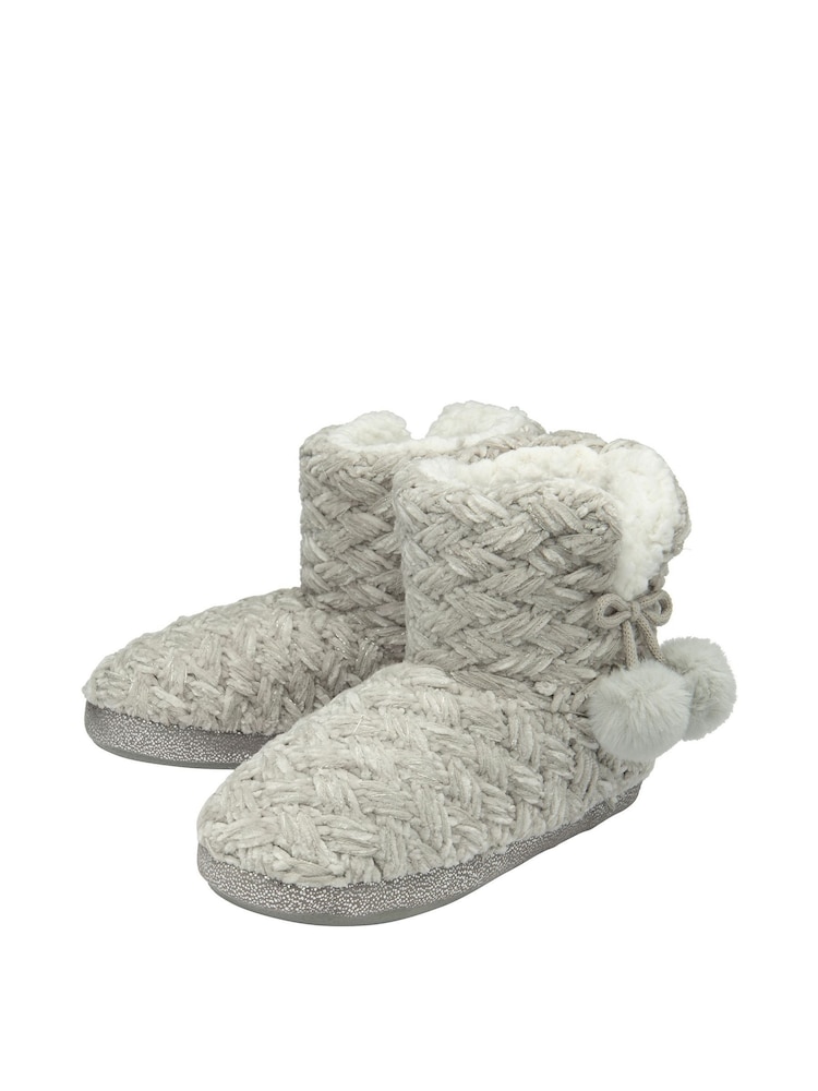 Dunlop Grey Ladies Knitted Bootee Slippers - Image 2 of 4