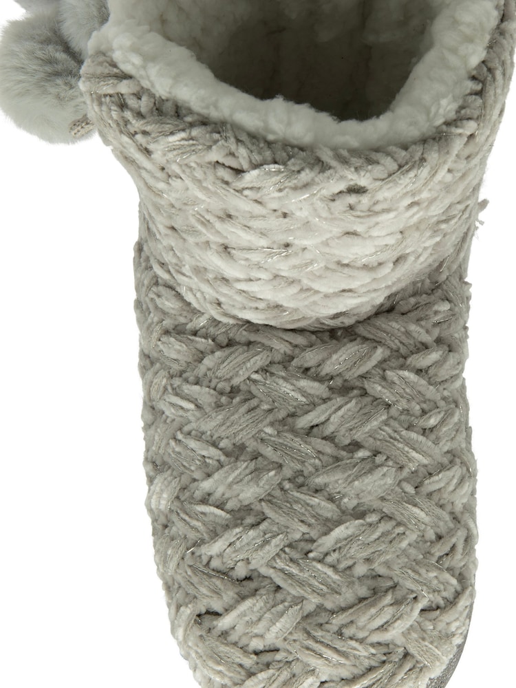 Dunlop Grey Ladies Knitted Bootee Slippers - Image 4 of 4