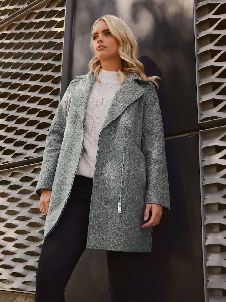 PixieGirl Petite Grey Biker Coat - Image 1 of 5