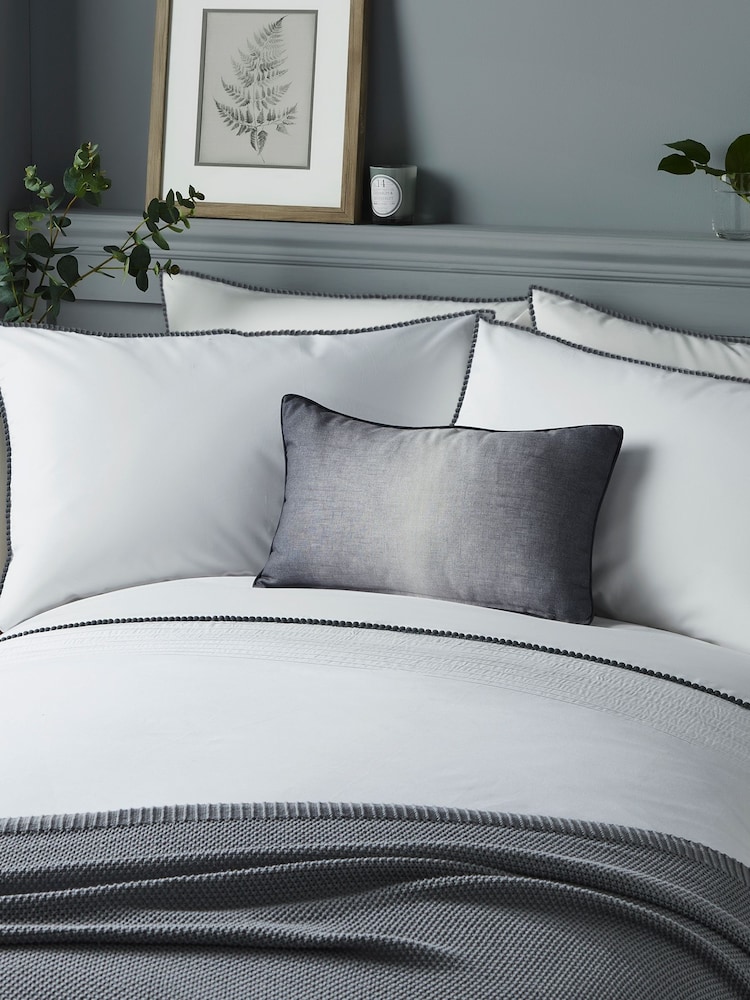 Serene White/Grey Pom Pom Duvet Cover and Pillowcase Set - Image 1 of 1