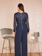 Yumi Blue Sequin Jumpsuit With Long Sleeves - Image 2 of 5