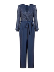 Yumi Blue Sequin Jumpsuit With Long Sleeves - Image 5 of 5