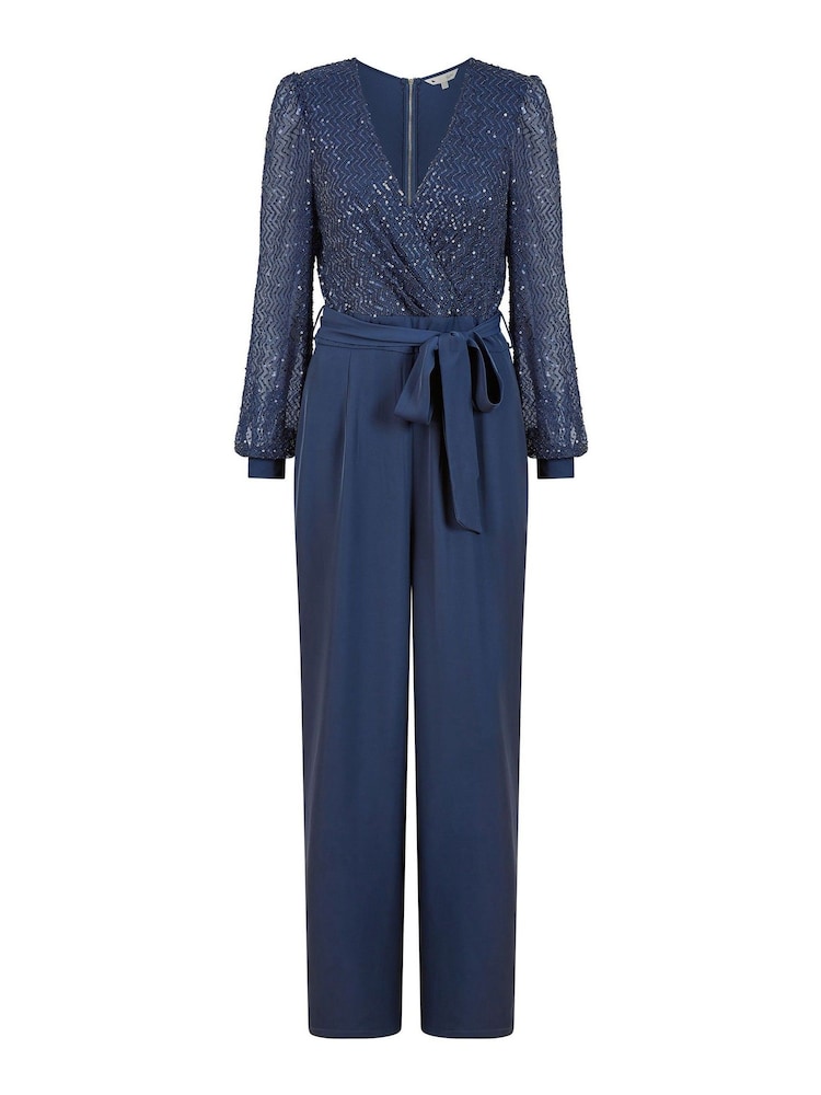 Yumi Blue Sequin Jumpsuit With Long Sleeves - Image 5 of 5