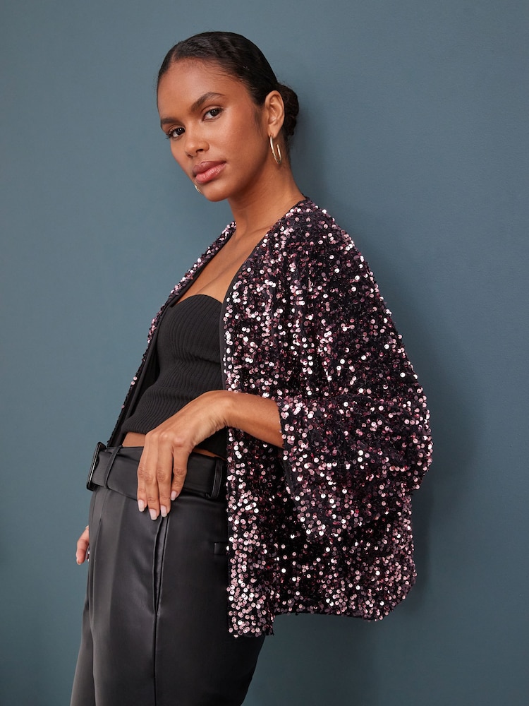 Berry Red Sequin Jacket - Image 1 of 5