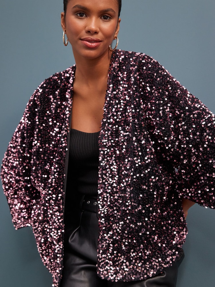Berry Red Sequin Jacket - Image 2 of 5