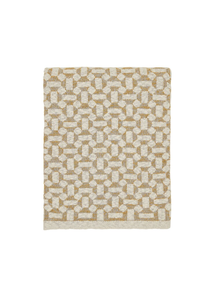 Joules Gold Honey & Crumpets Geo 100% Cotton Throw - Image 3 of 3