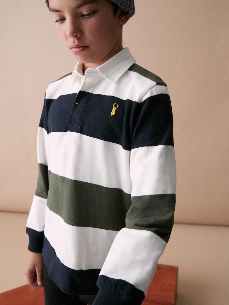 Navy Blue/White/Green Stripe Rugby Shirt (3-16yrs) - Image 1 of 6