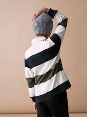 Navy Blue/White/Green Stripe Rugby Shirt (3-16yrs) - Image 3 of 6