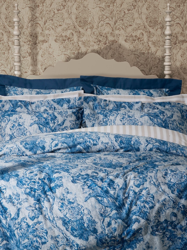 Sanderson Blue Fringed Tulip Toile 100% Cotton Duvet Cover and Pillowcase Set - Image 2 of 5