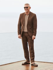 Brown Slim Fit Signature Leomaster 100% Linen Suit: Trousers - Image 1 of 9