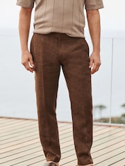 Brown Slim Fit Signature Leomaster 100% Linen Suit: Trousers - Image 2 of 9