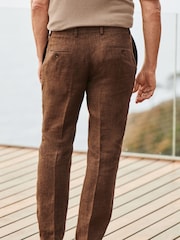 Brown Slim Fit Signature Leomaster 100% Linen Suit: Trousers - Image 3 of 9
