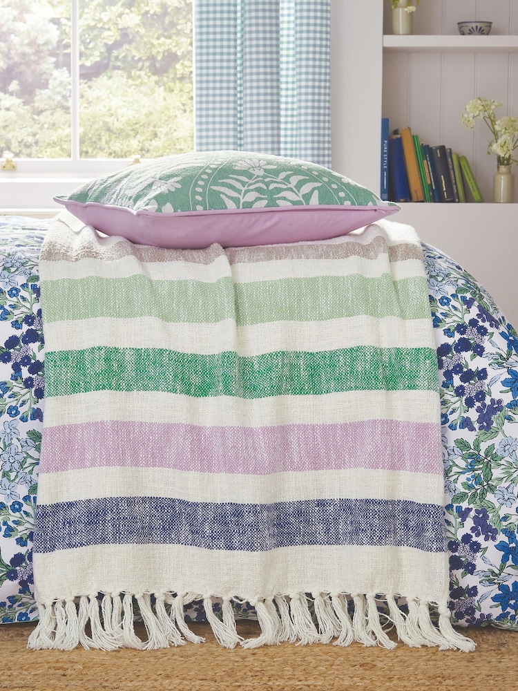 Joules Multi Beekeepers Cottage Stripe 100% Cotton Throw - Image 1 of 5
