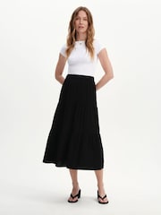 Finery Black Harriet Cotton Cheesecloth Midi Skirt - Image 1 of 4
