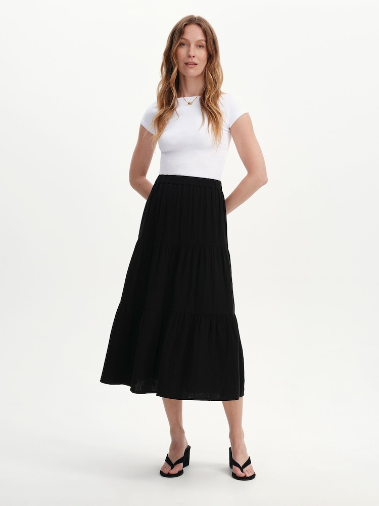 Finery Black Harriet Cotton Cheesecloth Midi Skirt - Image 1 of 4 Finery Black Harriet Cotton Cheesecloth Midi Skirt - Image 1 of 4