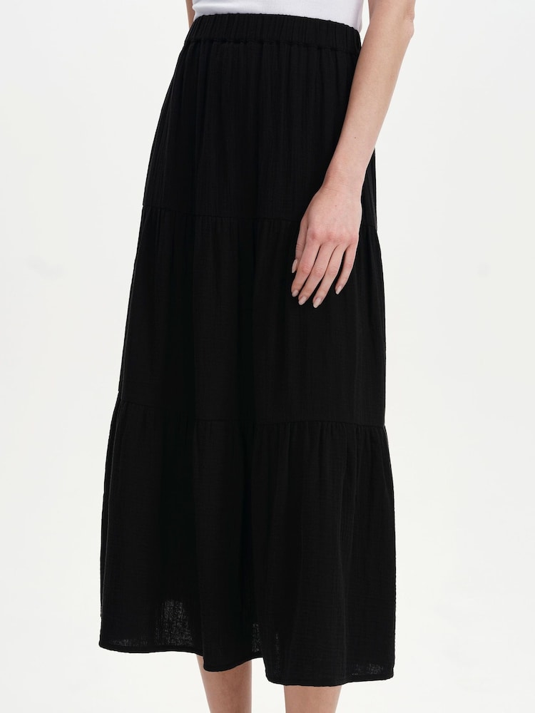 Finery Black Harriet Cotton Cheesecloth Midi Skirt - Image 2 of 4 Finery Black Harriet Cotton Cheesecloth Midi Skirt - Image 2 of 4