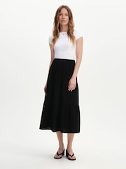 Finery Black Harriet Cotton Cheesecloth Midi Skirt - Image 3 of 4