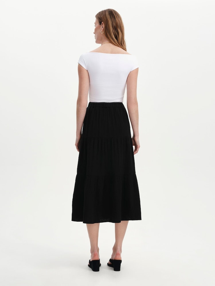 Finery Black Harriet Cotton Cheesecloth Midi Skirt - Image 4 of 4 Finery Black Harriet Cotton Cheesecloth Midi Skirt - Image 4 of 4