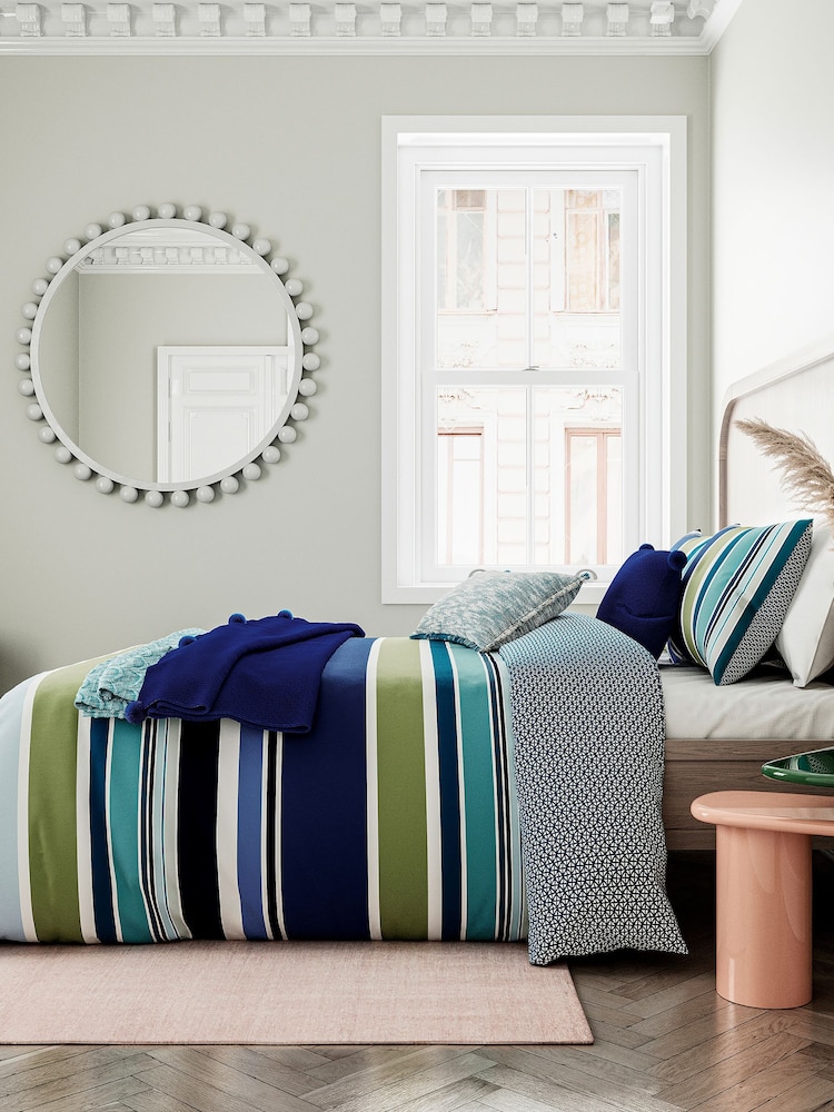 Helena Springfield Blue Darcie Stripe 100% Cotton Duvet Cover and Pillowcase Set - Image 1 of 4