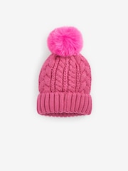 Bright Pink Cable Knit Pom Pom Beanie Hat (3mths-16yrs) - Image 1 of 2