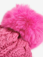 Bright Pink Cable Knit Pom Pom Beanie Hat (3mths-16yrs) - Image 2 of 2