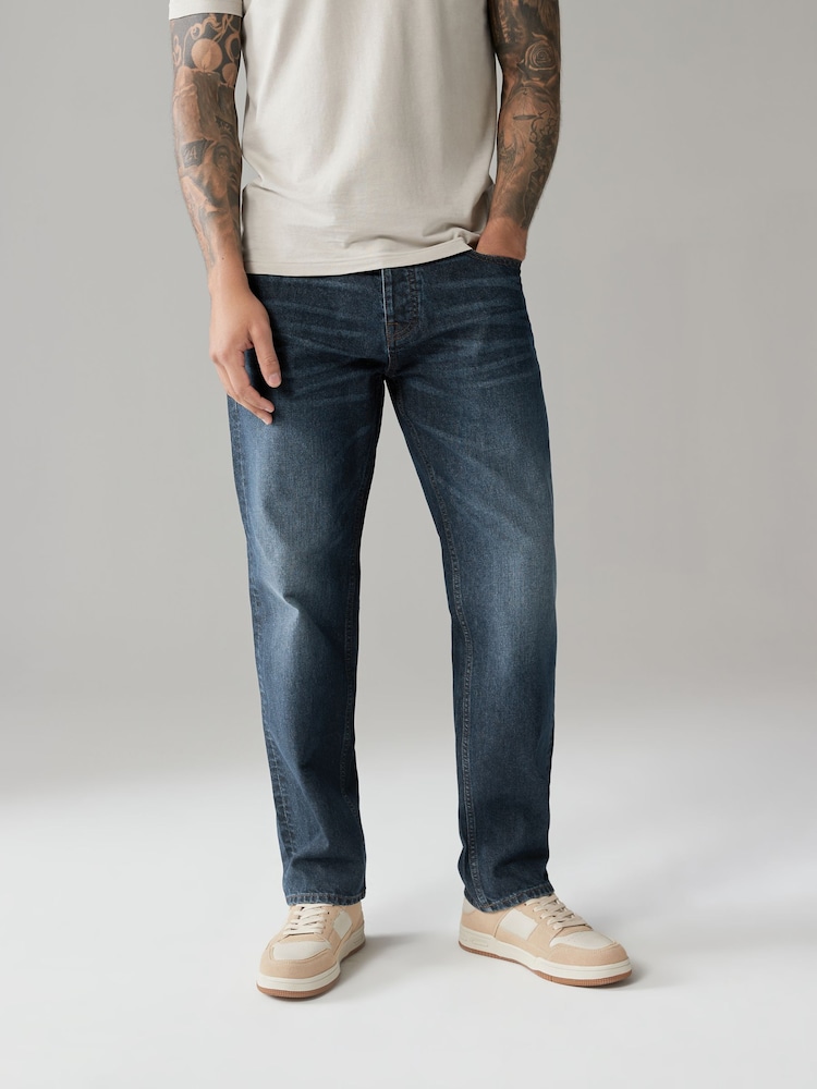 Blue Mid Straight Fit 100% Cotton Authentic Jeans - Image 1 of 10