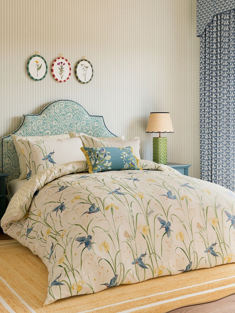 Sanderson Blue Kingfisher & Flower Duvet Cover and Pillowcase Set - Image 1 of 5