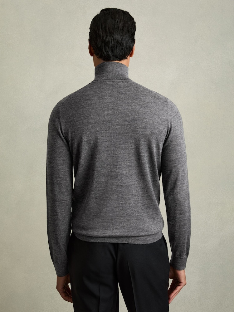 Reiss Derby Grey Marl Caine Slim Fit Merino Wool Roll Neck Jumper - Image 4 of 7