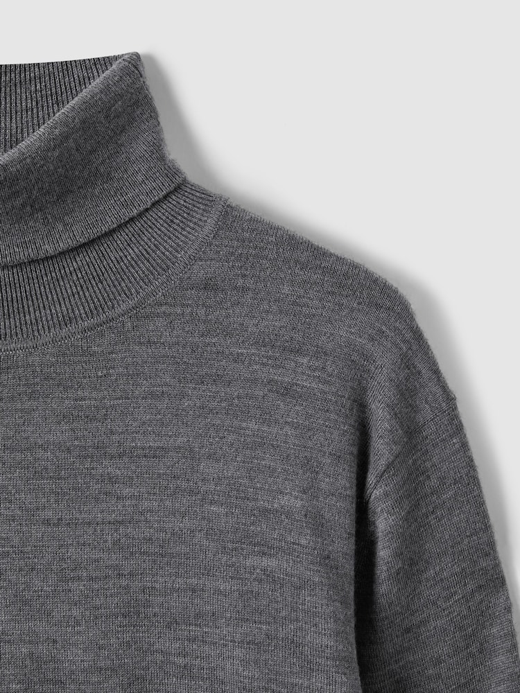 Reiss Derby Grey Marl Caine Slim Fit Merino Wool Roll Neck Jumper - Image 6 of 7