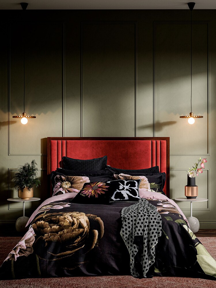Ted Baker Black Paper Floral 100% Cotton Duvet Cover and Pillowcase Set - Image 1 of 5