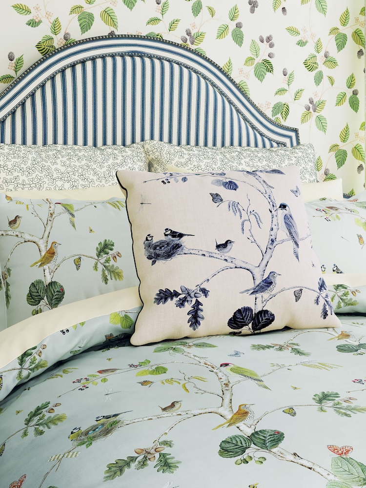 Sanderson Blue Grey Woodland Chorus Square 100% Cotton Pillowcase Pair - Image 1 of 3