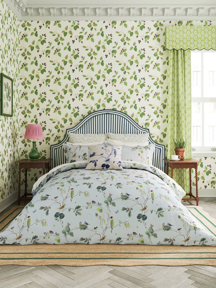 Sanderson Blue Grey Woodland Chorus Square 100% Cotton Pillowcase Pair - Image 2 of 3