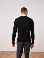 Black V-Neck Regular Cotton Rich Knitted Crew Neck Jumper - Image 3 of 8