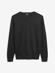 Black V-Neck Regular Cotton Rich Knitted Crew Neck Jumper - Image 5 of 8