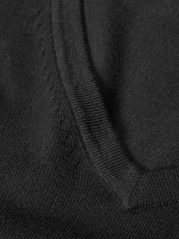 Black V-Neck Regular Cotton Rich Knitted Crew Neck Jumper - Image 8 of 8