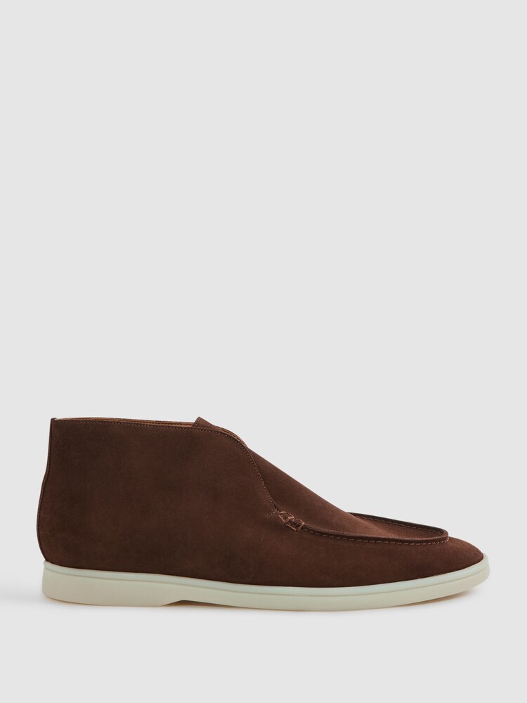 Reiss Brown Kason Mid Suede Slip-On Boots - Image 1 of 5