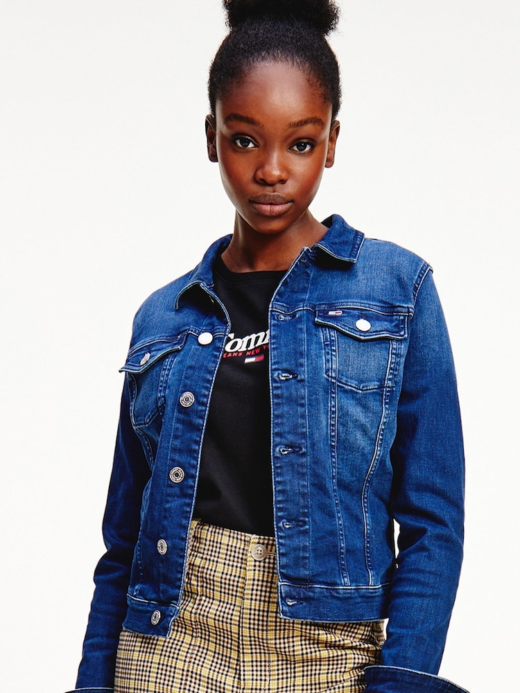 Tommy Jeans Blue Vivianne Slim Denim Trucker Jacket - Image 1 of 4 Tommy Jeans Blue Vivianne Slim Denim Trucker Jacket - Image 1 of 4