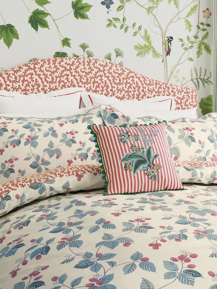 Sanderson Raspberry Peach Rubus Square 100% Cotton Pillowcase Pair - Image 1 of 3