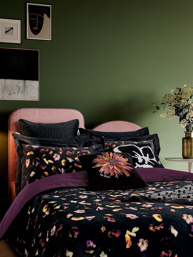 Ted Baker Black Chrysanthemum 100% Cotton Cushion - Image 2 of 6 Ted Baker Black Chrysanthemum 100% Cotton Cushion - Image 2 of 6