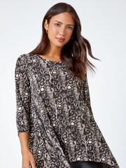 Roman Brown Animal Print Stretch Jersey Top - Image 1 of 5