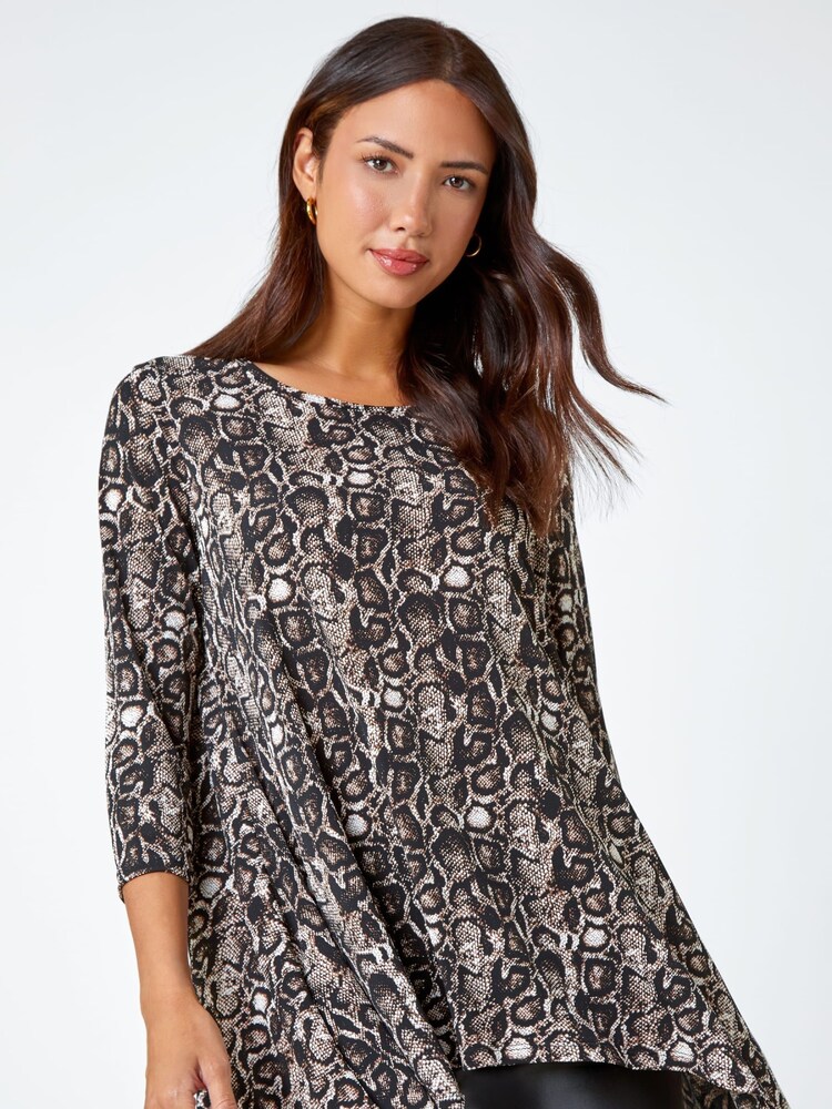 Roman Brown Animal Print Stretch Jersey Top - Image 1 of 5