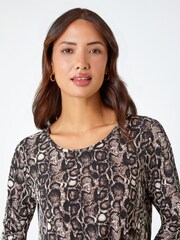 Roman Brown Animal Print Stretch Jersey Top - Image 4 of 5