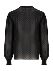 Pour Moi Black Embroidered Natasha Dobby Chiffon Long Sleeve Top - Image 4 of 4