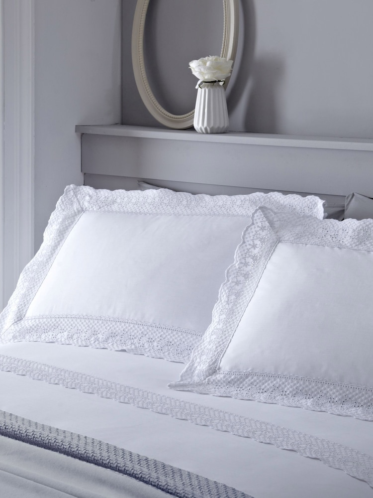 Serene White Renaissance Embroidered Edge Duvet Cover and Pillowcase Set - Image 1 of 1 Serene White Renaissance Embroidered Edge Duvet Cover and Pillowcase Set - Image 1 of 1