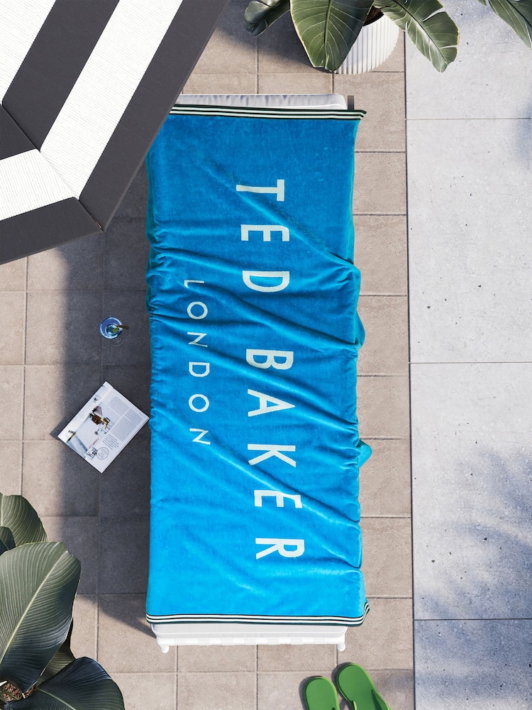 Ted Baker Blue Logo Beach 100% Cotton Towel - Image 1 of 1
