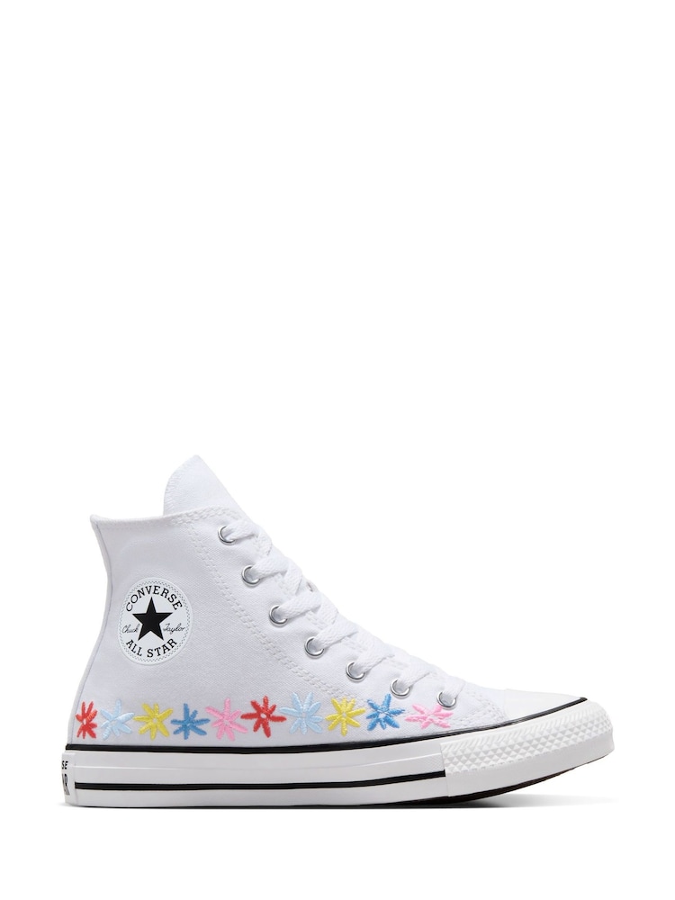 Converse White Embroidered Chuck Taylor All Star Youth Trainers - Image 1 of 9