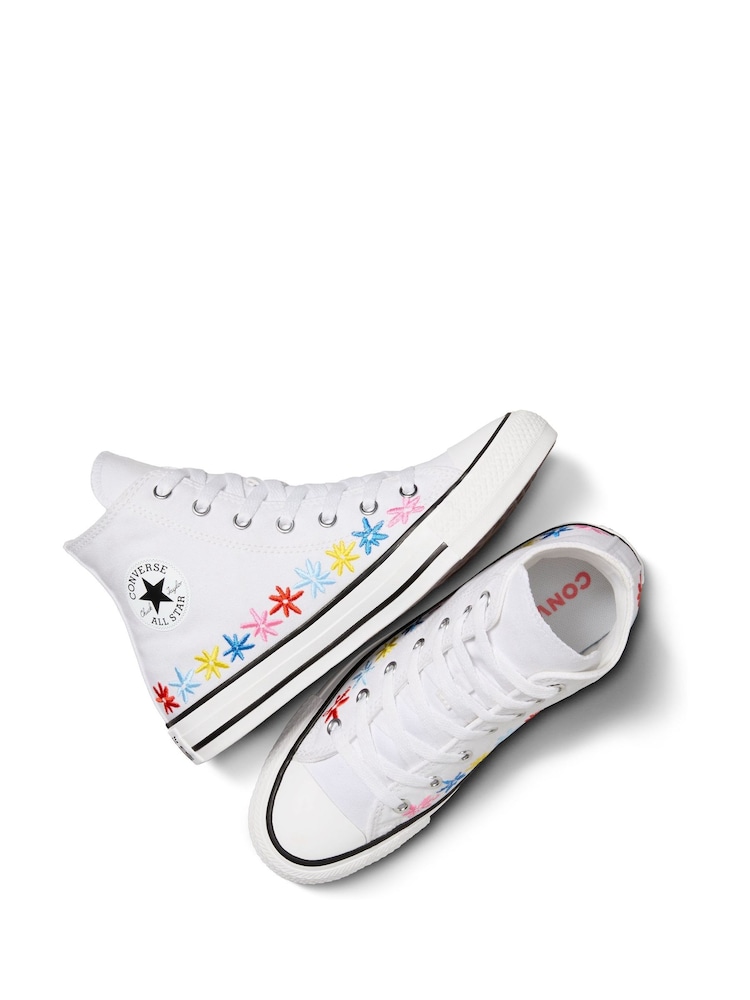 Converse White Embroidered Chuck Taylor All Star Youth Trainers - Image 9 of 9